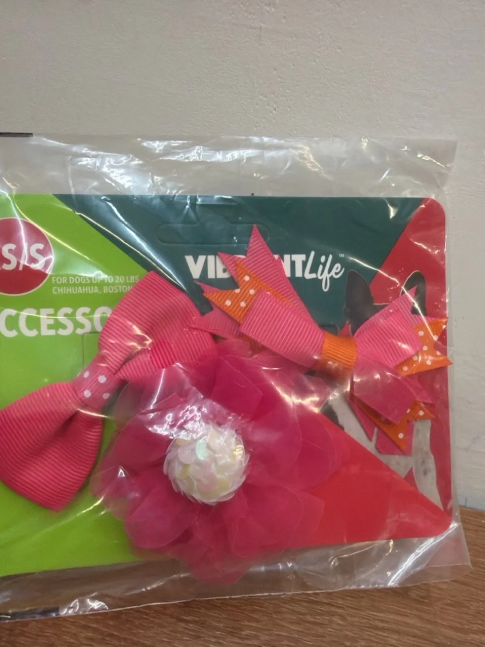 Pink Floral Dog Hair Clip Accessory with Sequin Center